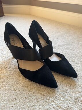 Alfani Black Suede Pointed-Toe Elastic Strap Heels
